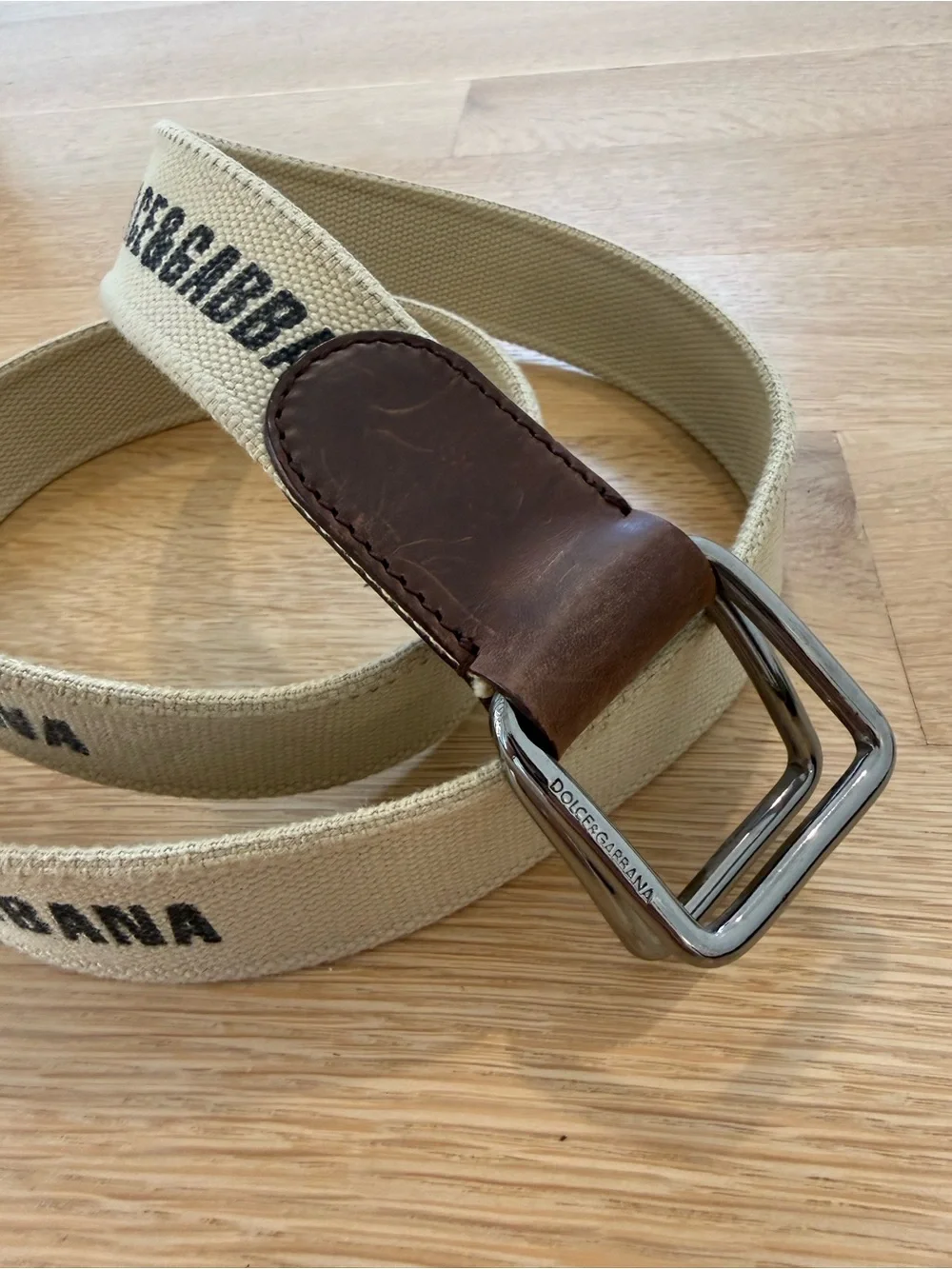Authentic Dolce & Gabbana Mens Brown Canvas & Leather Belt